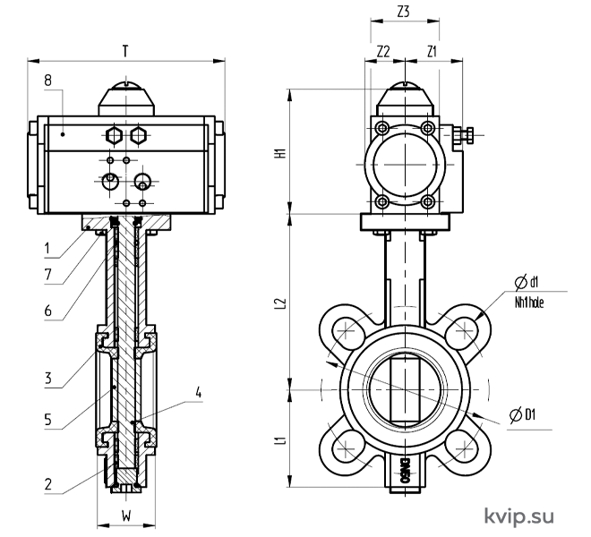 Боковая схема дискового затвора VBS-143-RPA-D