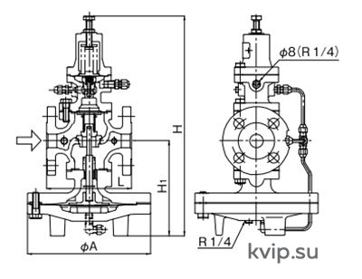Схема фланцевого соединения YOSHITAKE GP-2000 Клапана редукционного пилотного типа